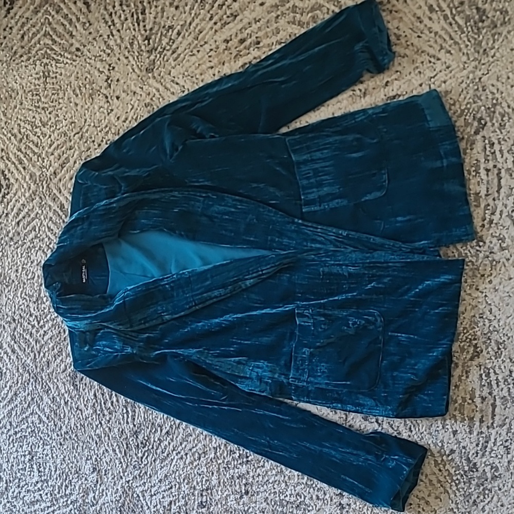 Nasty Gal Crushed Velvet Co-Ord Single Breasted Blazer in Teal Blue Size 4